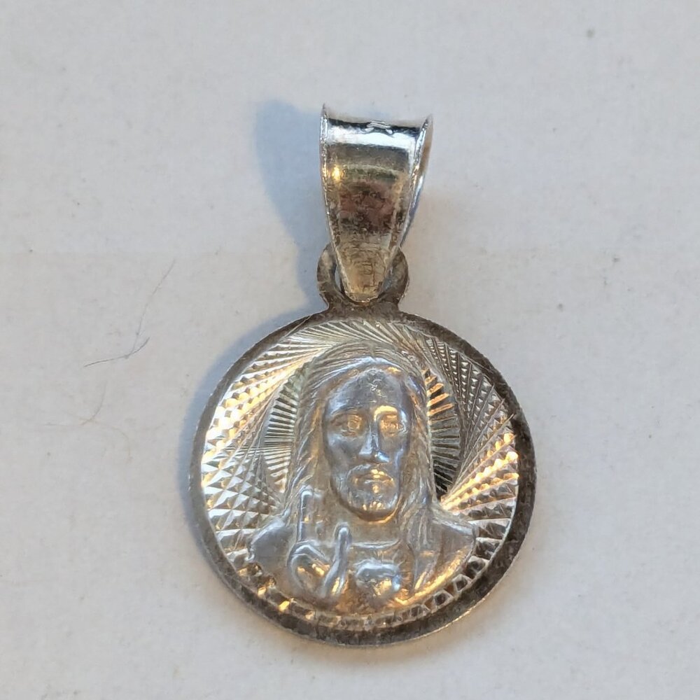 Small 925 Mexico Sterling Silver Jesus Head Christian Pendant